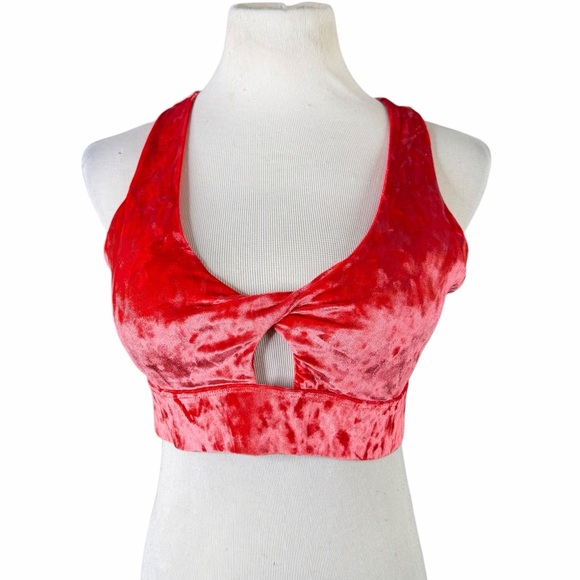 Fabletics Strawberry Red Crushed Velour Sports Bra & Cropped Hoodie - S & XS - Picture 3 of 16